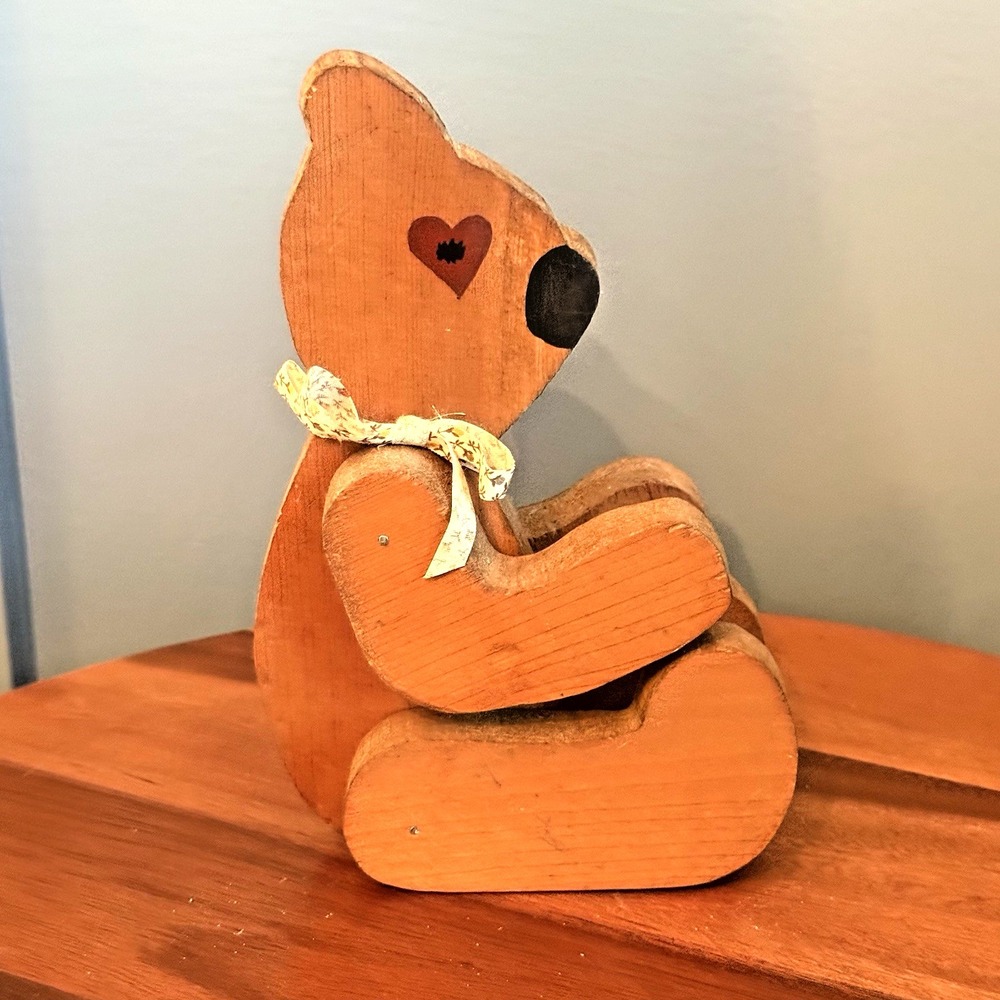 Handmade Folk Art Wooden Bear Jointed Articulated Shelf Sitter 10.5" standing